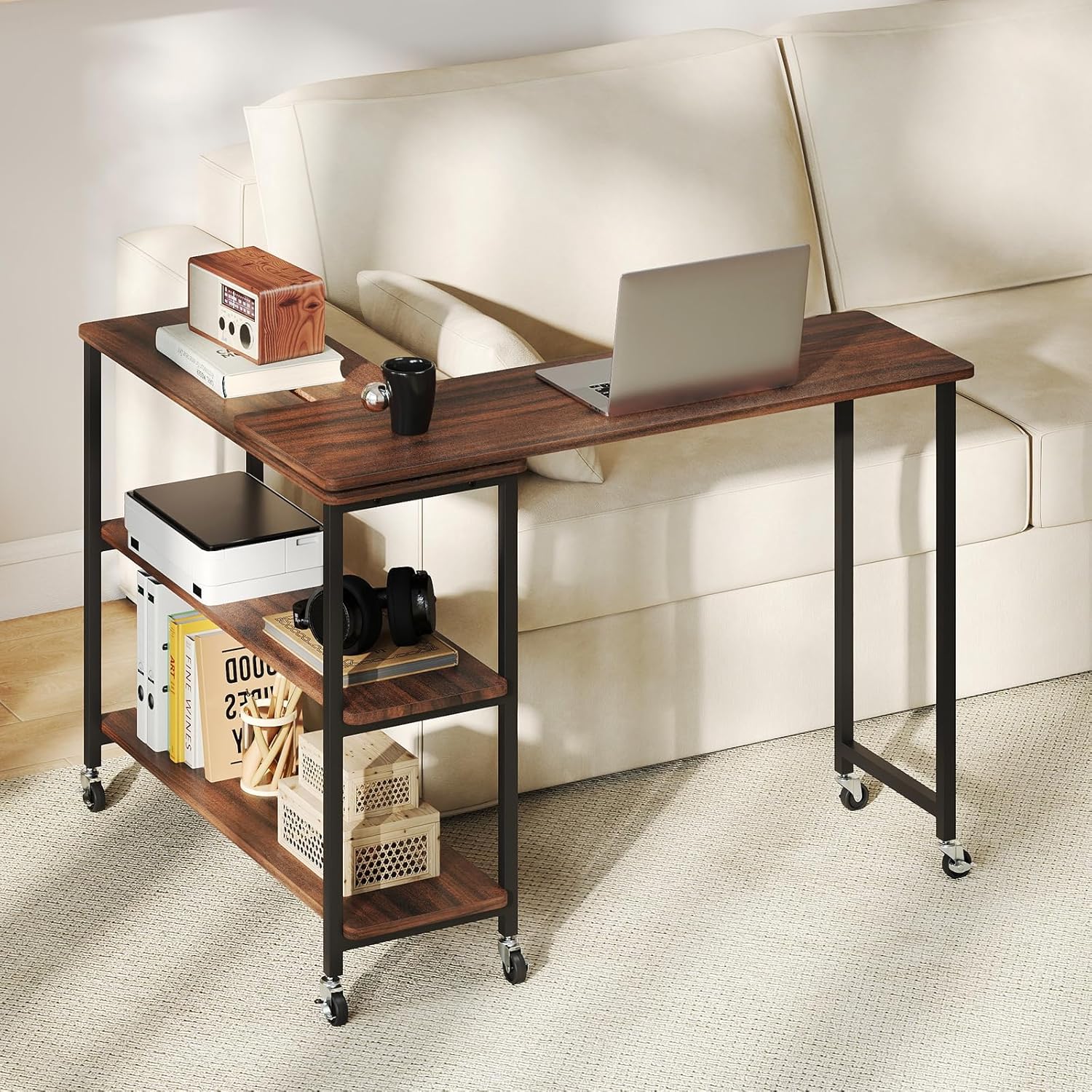 Desk Setup Maker - 360 ° 회전식 사이드 테이블, 2단