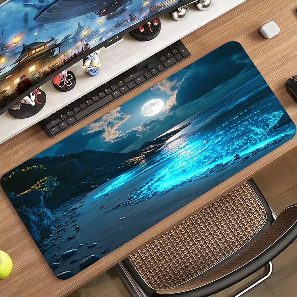 Desk Setup Designer - 잔잔한 푸른 바다 달 풍경 디자인의