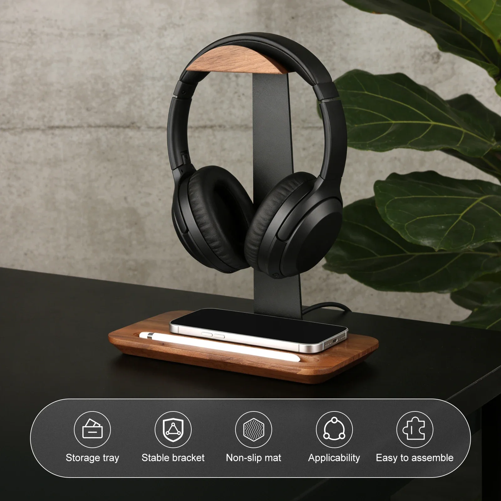 유니버설 우드 헤드폰 스탠드(보관 베이스 포함) 미끄럼 - Headphone Hook Under 리뷰 및 가격